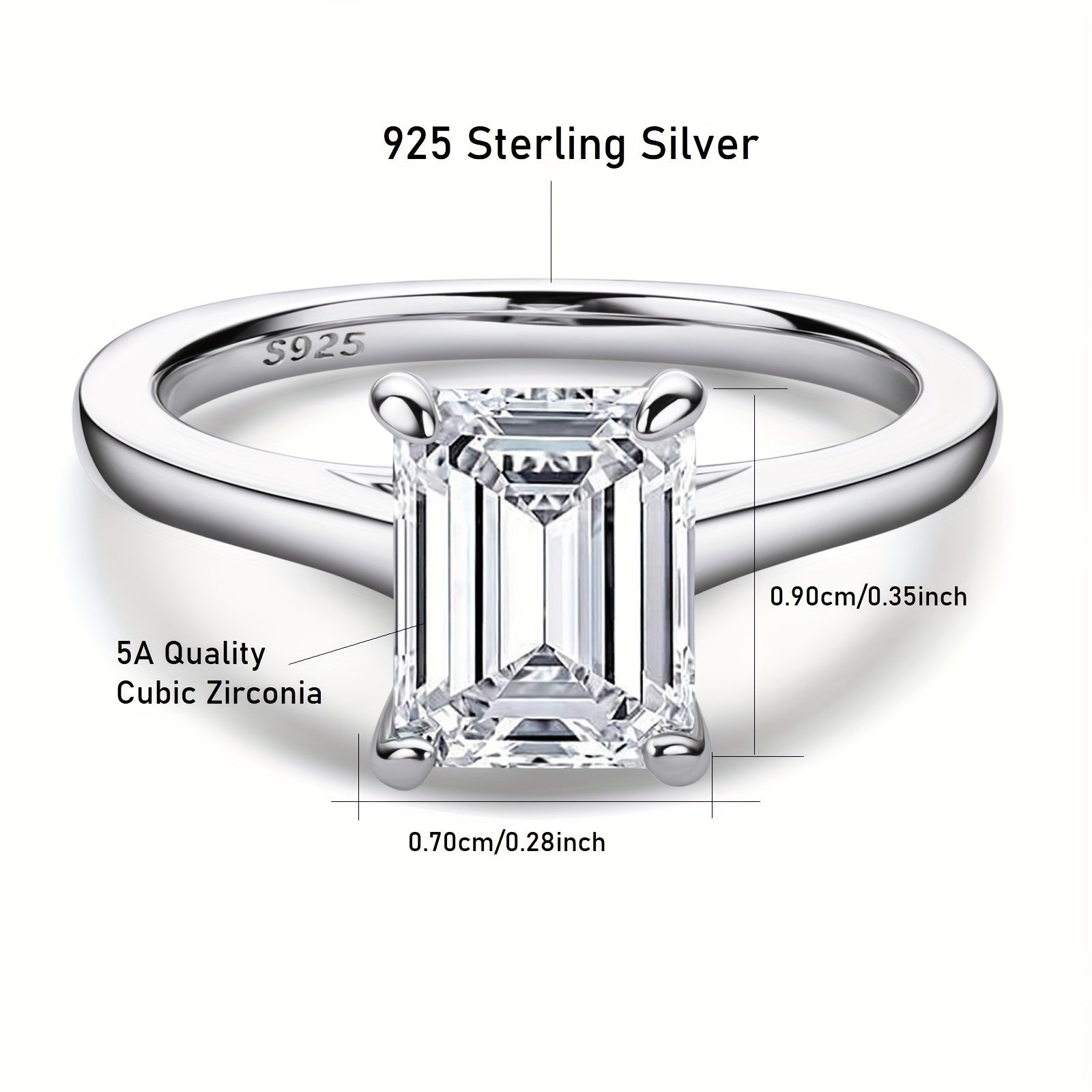 Сногсшибательное обручальное кольцо из серебра 925 пробы с кубическим цирконием в форме изумрудного огранки - идеально подходит для свадеб и вечеринок, поставляется в роскошной ювелирной коробке, отлично подходит в качестве рождественского подарка.