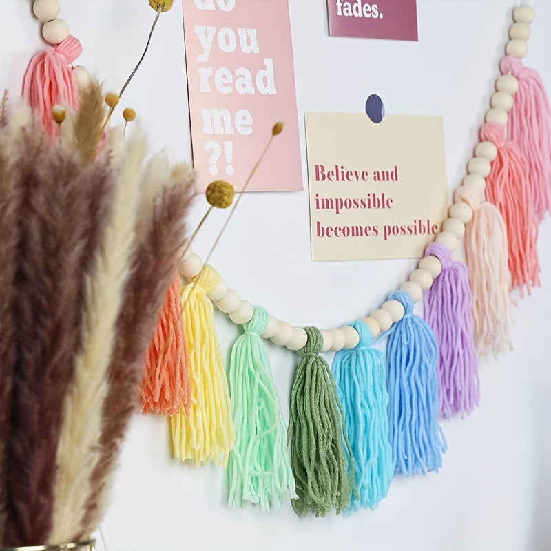 Colorful Cotton Tassel Garland Banner for Birthday Party Decor Christmas Wall Hanging