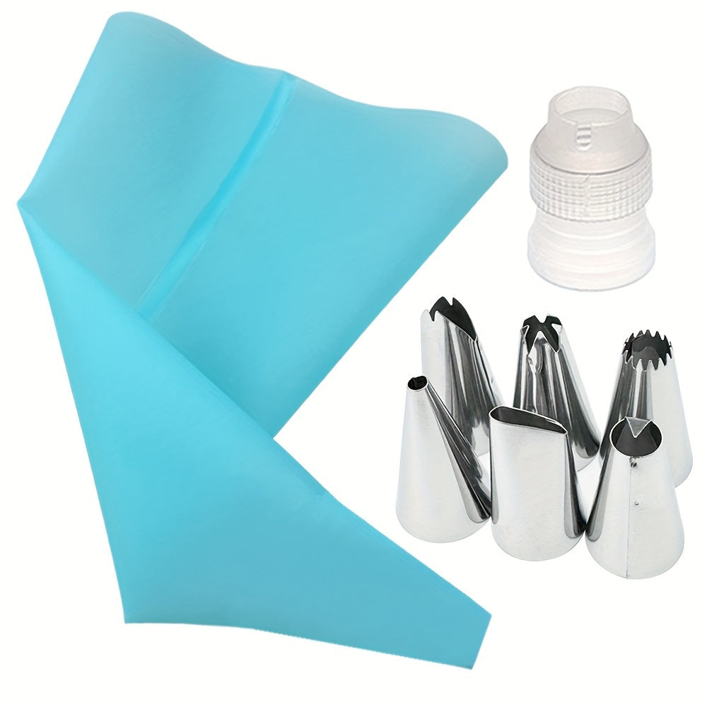 Tort bezak uchun zanglamaydali po'latdan yasalgan uchuvchi nozzalar va pirojnoe sumkasi bilan 8 ta to'plam