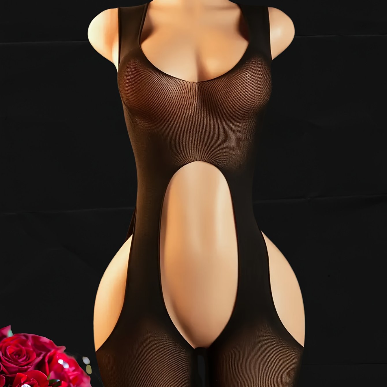 Plus Size Sheer High Stretch Body Stockings with Keyhole Detail