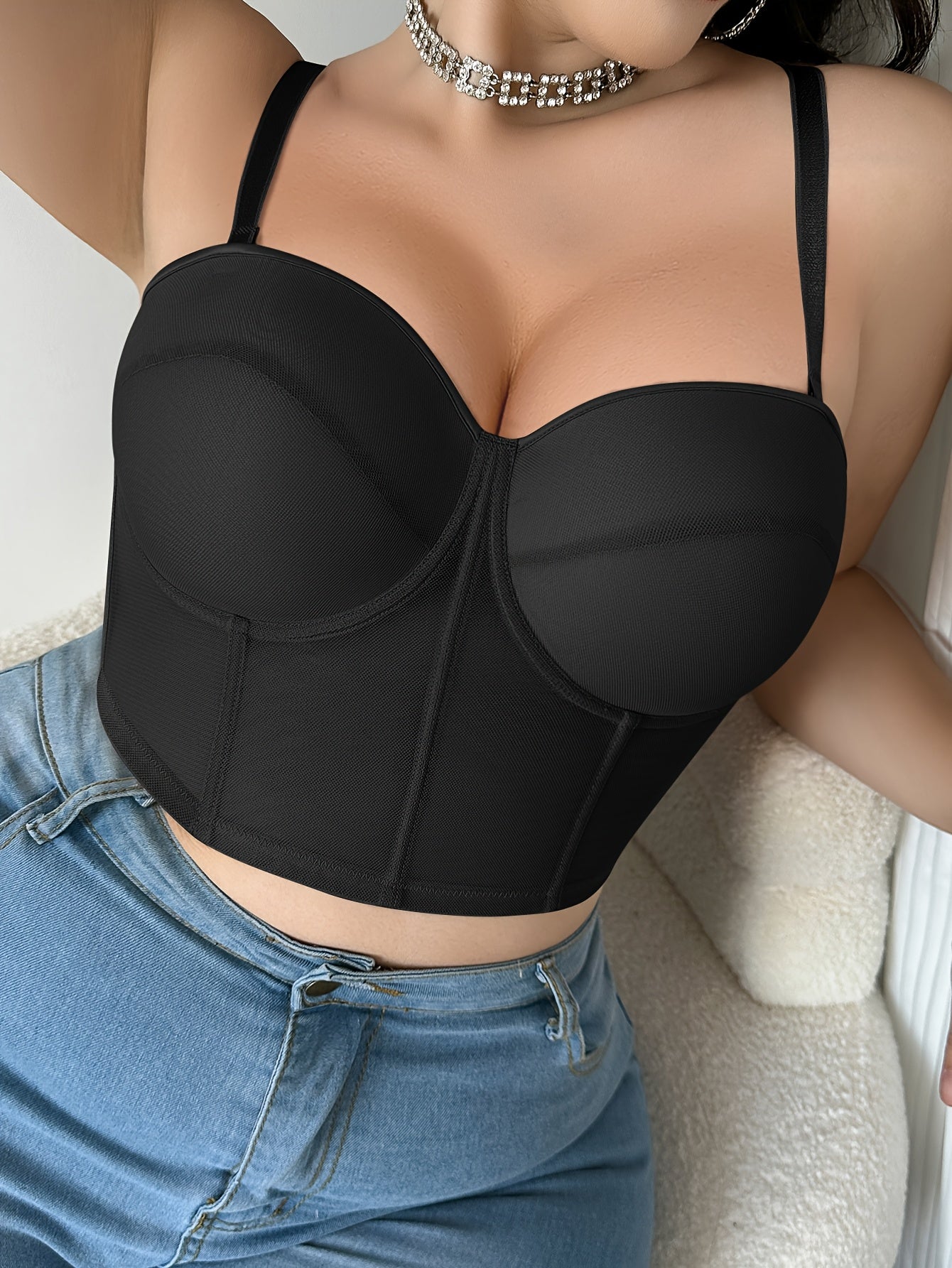 Sujetador bralette de tallas grandes para mujer con tirantes removibles, soporte con aros, nylon y elastano, moldeador