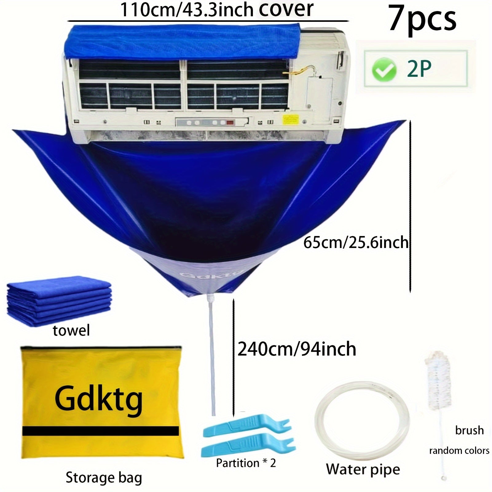 Hanging Air Conditioner Cleaning Cover 95/130cm Dust Removal Kit with Brush Towel Water Pipe