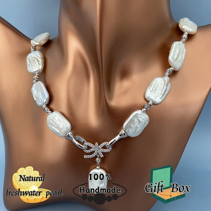 Vintage French-Inspired Freshwater Pearl Necklace with Bow Clavicle Chain for Women