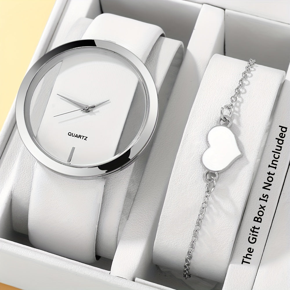 2 ta ayollar modasi soatlari to'plami, bo'sh dizayni bilan, kvarts mexanizmi, PU charm bilan yurak bilagti