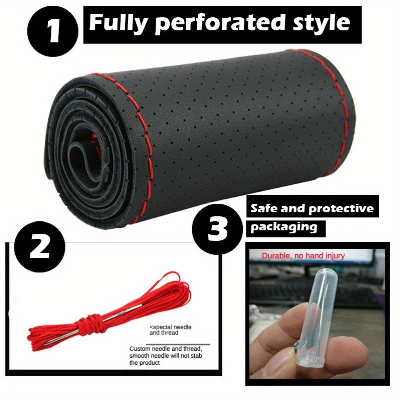 Universal PU Leather Car Steering Wheel Cover Breathable Non-Slip 38cm