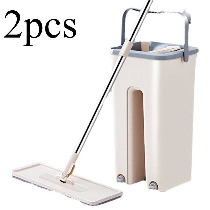 Juego de cubo y mopa multifunción de acero inoxidable con almohadillas de microfibra para suelos y ventanas