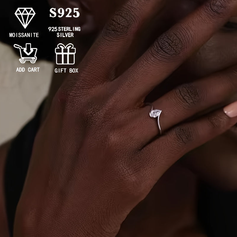 Sterling Silver Moissanite Teardrop Ring 1/2ct Pear-Shaped Engagement Wedding Jewelry