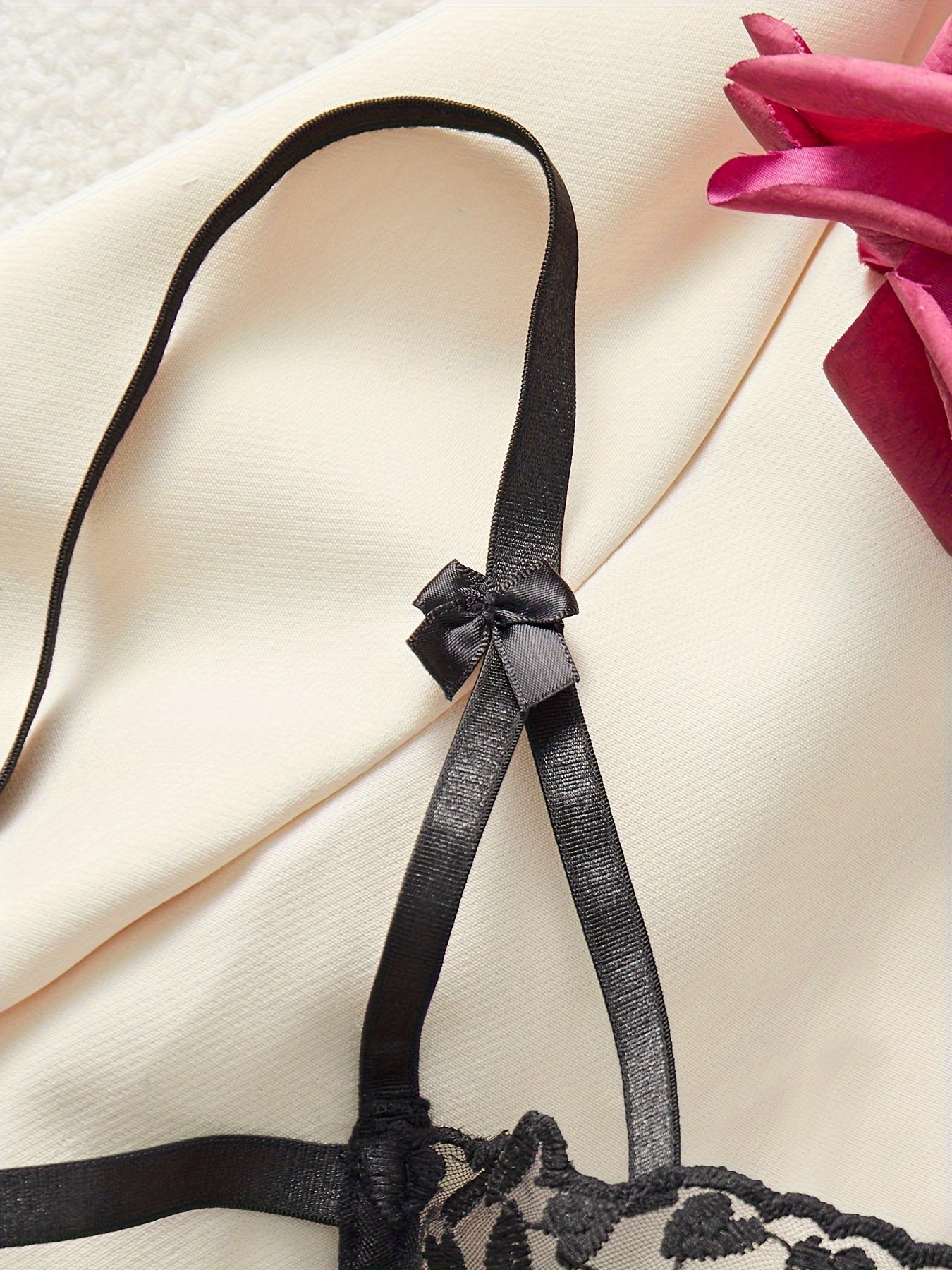 Adult Lace Trimmed Romantic Bra and Panty Set with Bow Details