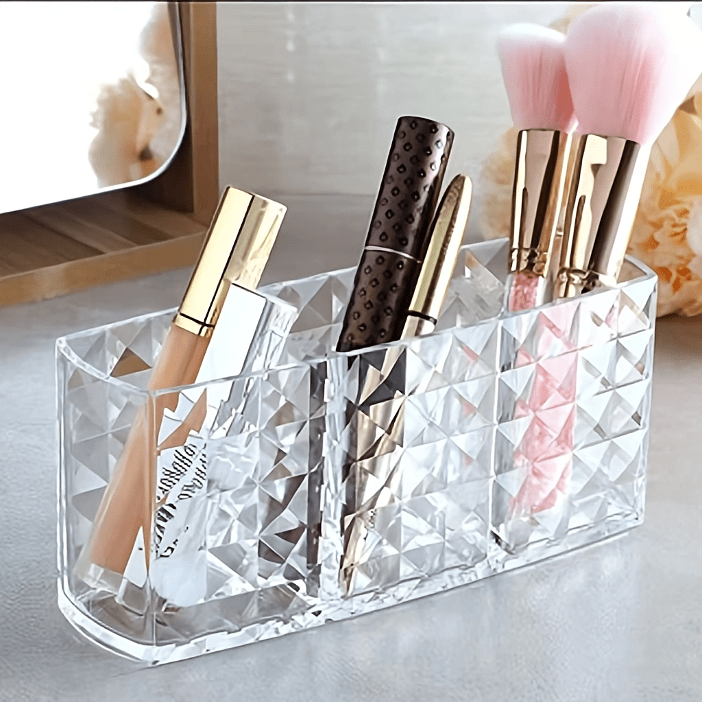 3-Compartment Clear Acrylic Makeup Organizer Lightweight Hypoallergenic No Installation