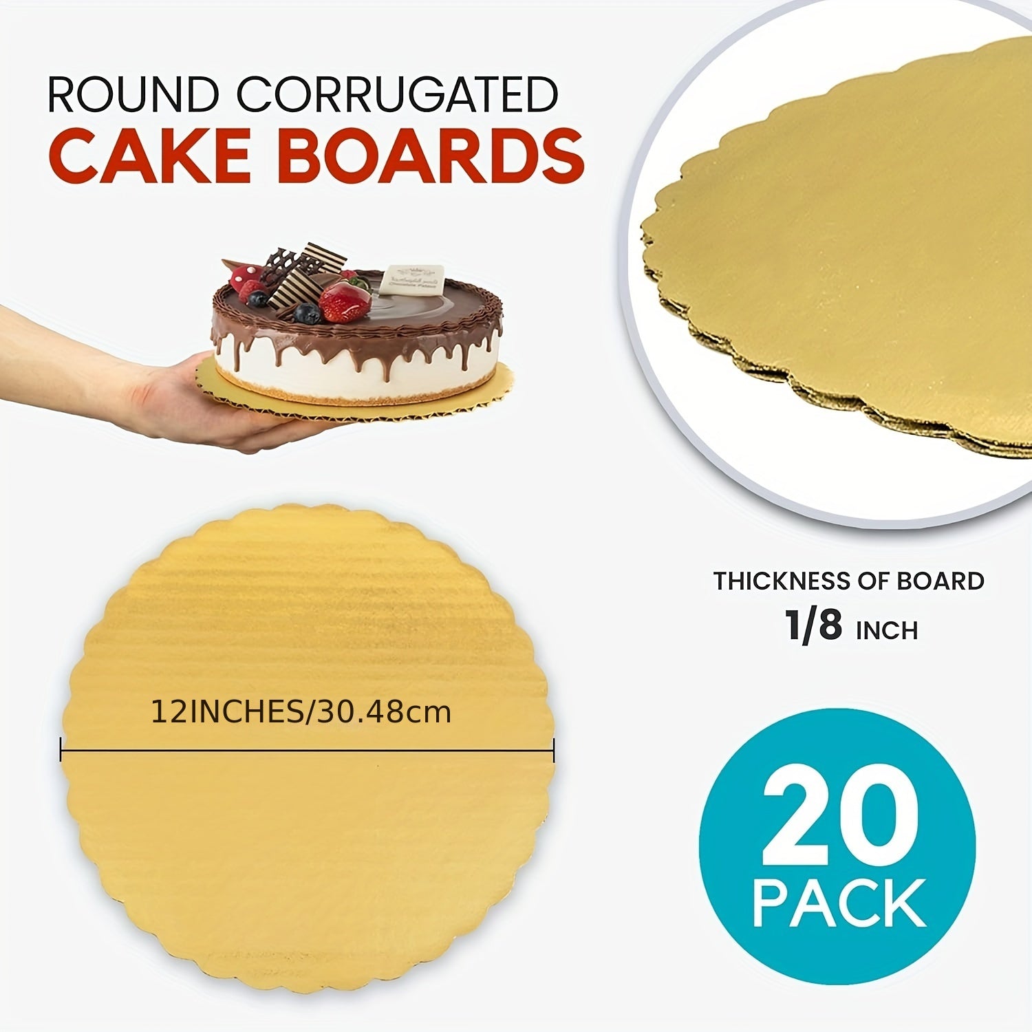 20 Pieces Disposable Cake Boards, Greaseproof, Moisture Resistant, Various Sizes