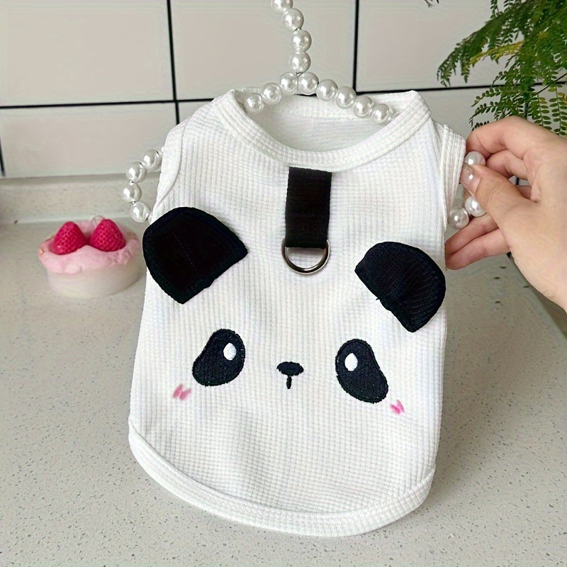 Pet Vest for Small Dogs Breathable Waffle Knit Spring Summer Animal Face Leash Ring Pullover