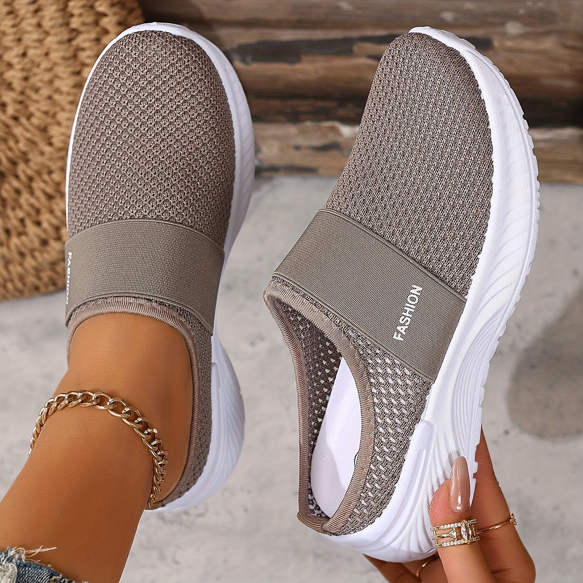 Women's Mesh Slip-On Sneakers White Black Casual Beach Summer Shoes
