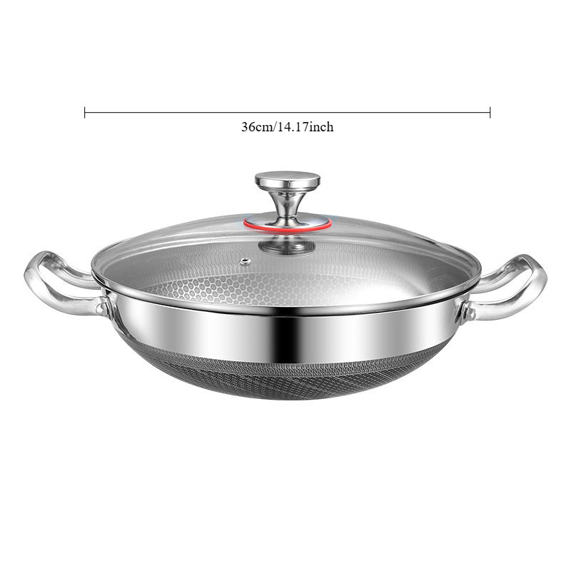 Stainless Steel Wok Pan 32/34/36cm Non-Stick Induction Gas Safe Honeycomb Design