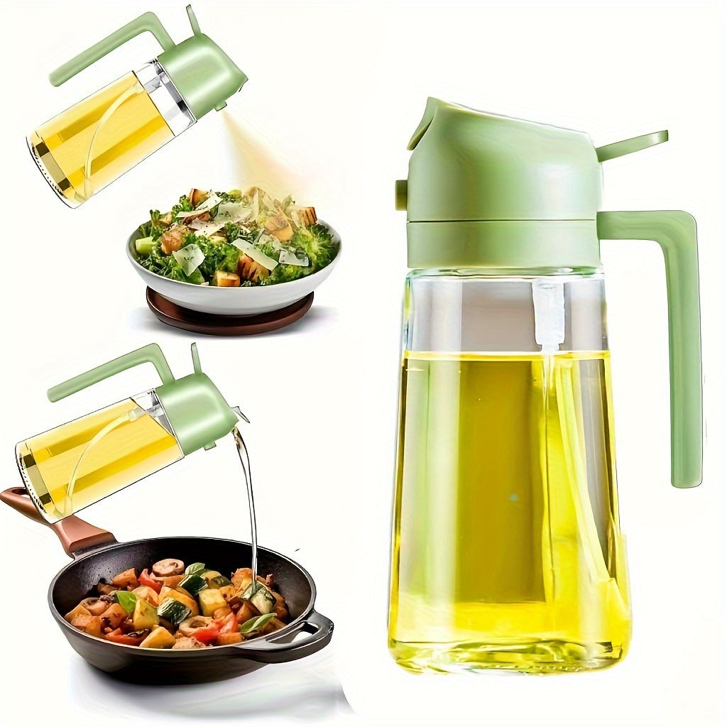 16oz Glass Oil Dispenser and Sprayer Round Shape Black Kitchen Cooking BBQ Salad