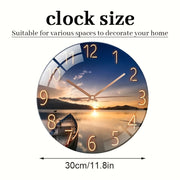Glass Art Wall Clock 30.48cm Silent Modern Decorative for Bedroom Living Room