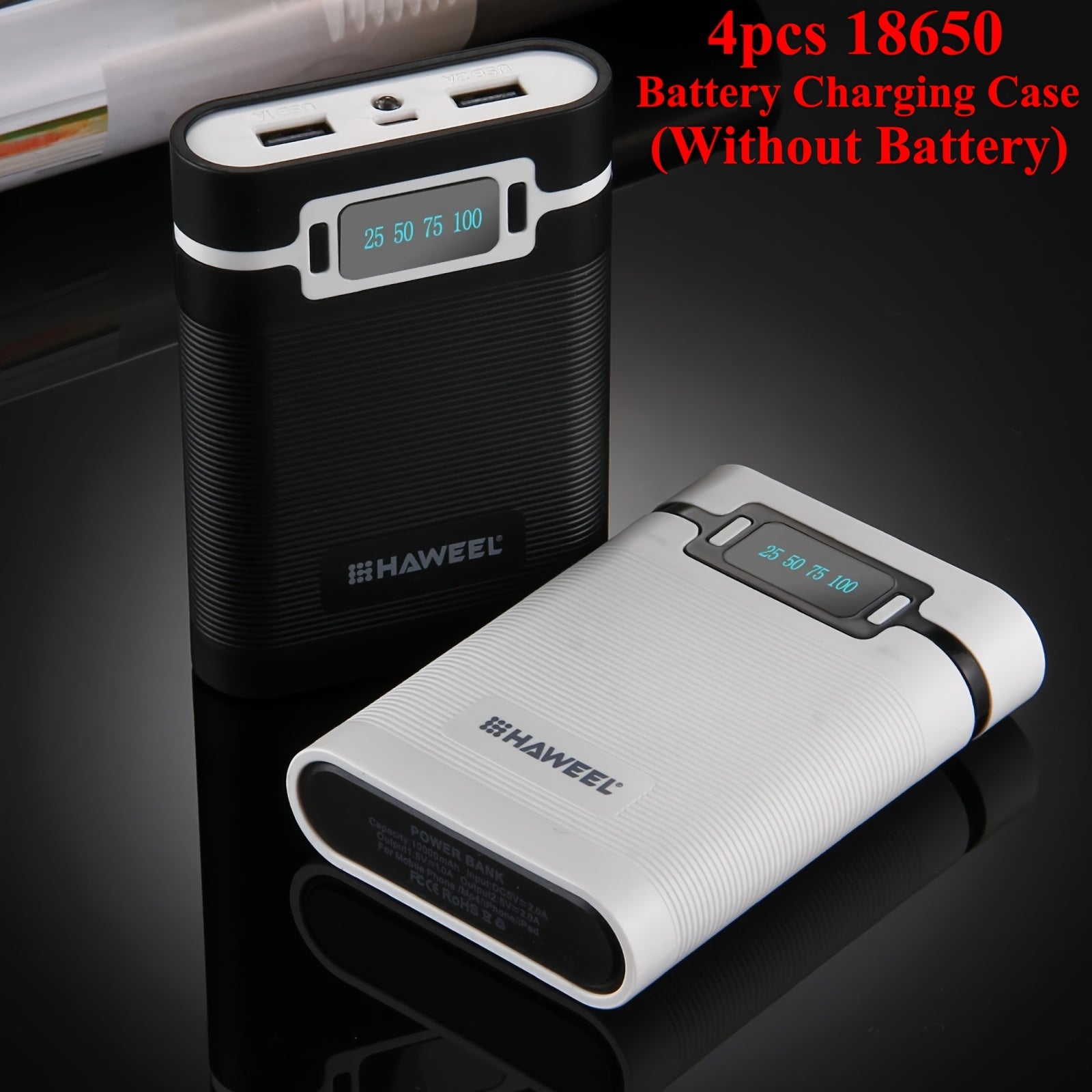 4-Section 18650 Battery Case with LED Indicator Portable Charging Box Plastic