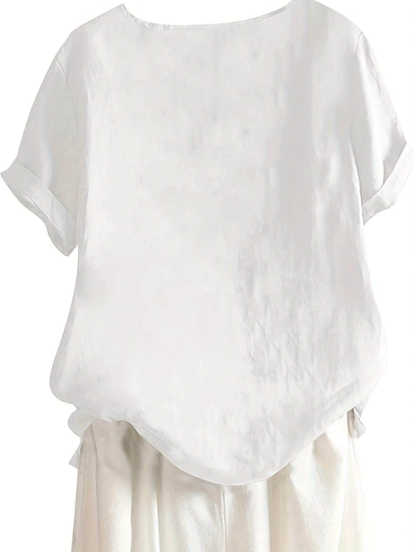 Women's Cotton Woven Shirt with Bamboo Buttons Crew Neck Solid Color for Spring Fall Casual