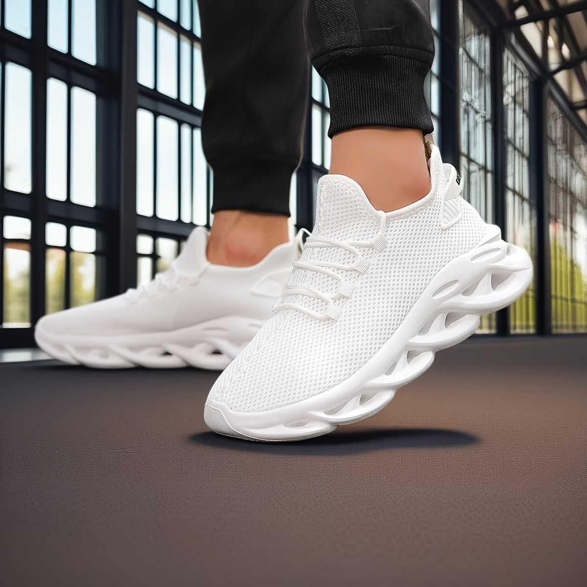 Men's Breathable Mesh Casual Sneakers Black White Two-Tone All-Season