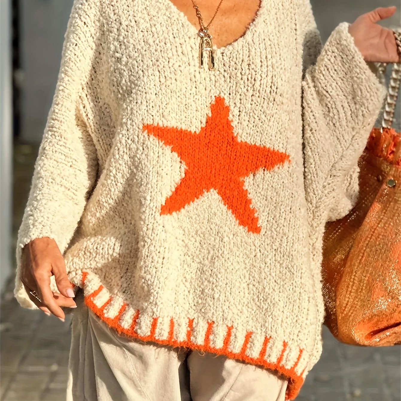 Women's Plus Size Oversized V-Neck Sweater Lightweight Ribbed Pullover
