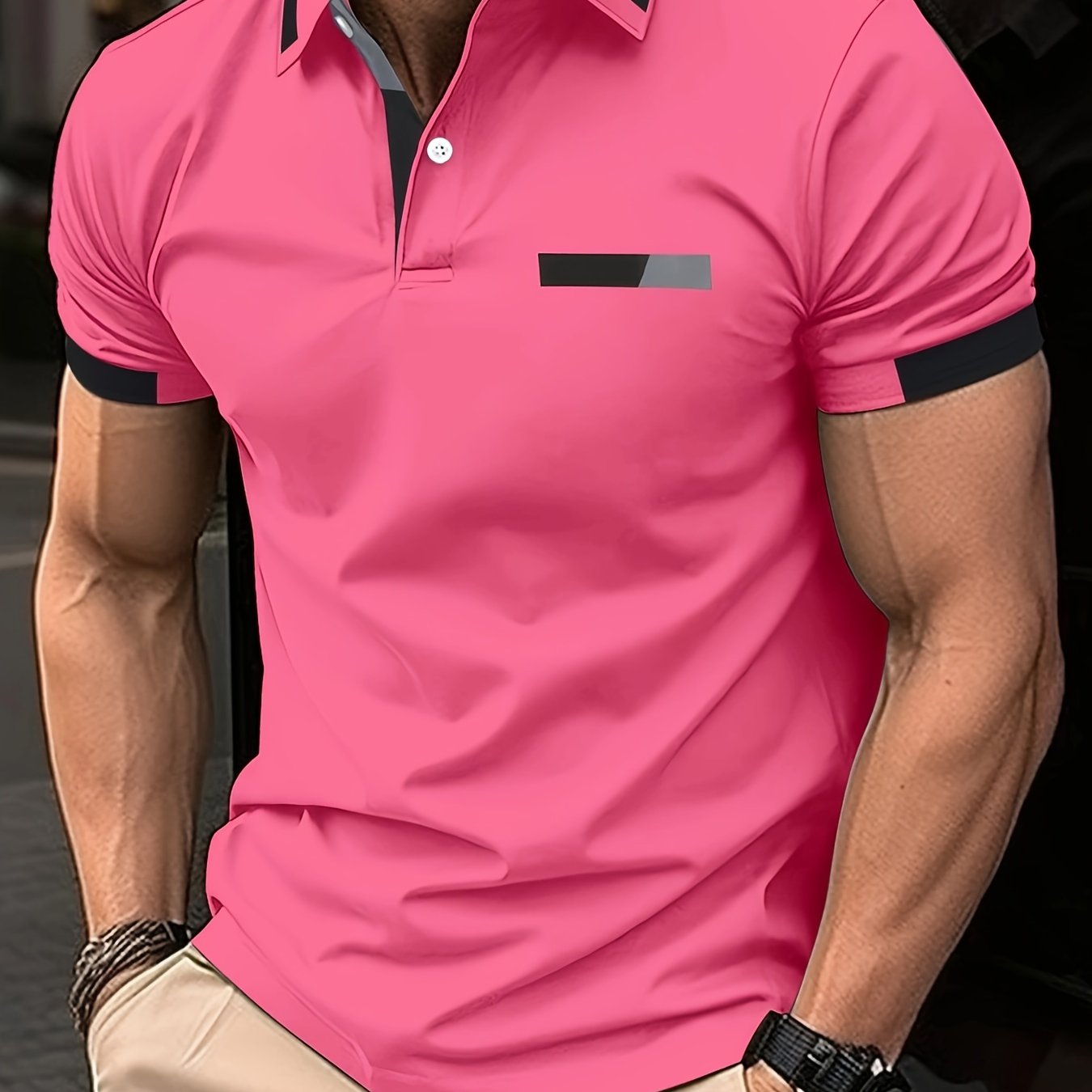 Men's Short Sleeve Shirt with Chest Print and Turnover Collar Summer Casual Polyester