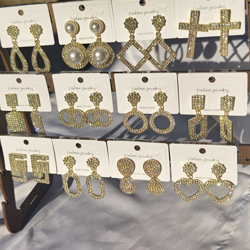 To'rt juft porloq rhinestone osma quloq uzuklaridan iborat hashamatli sovg'a to'plami