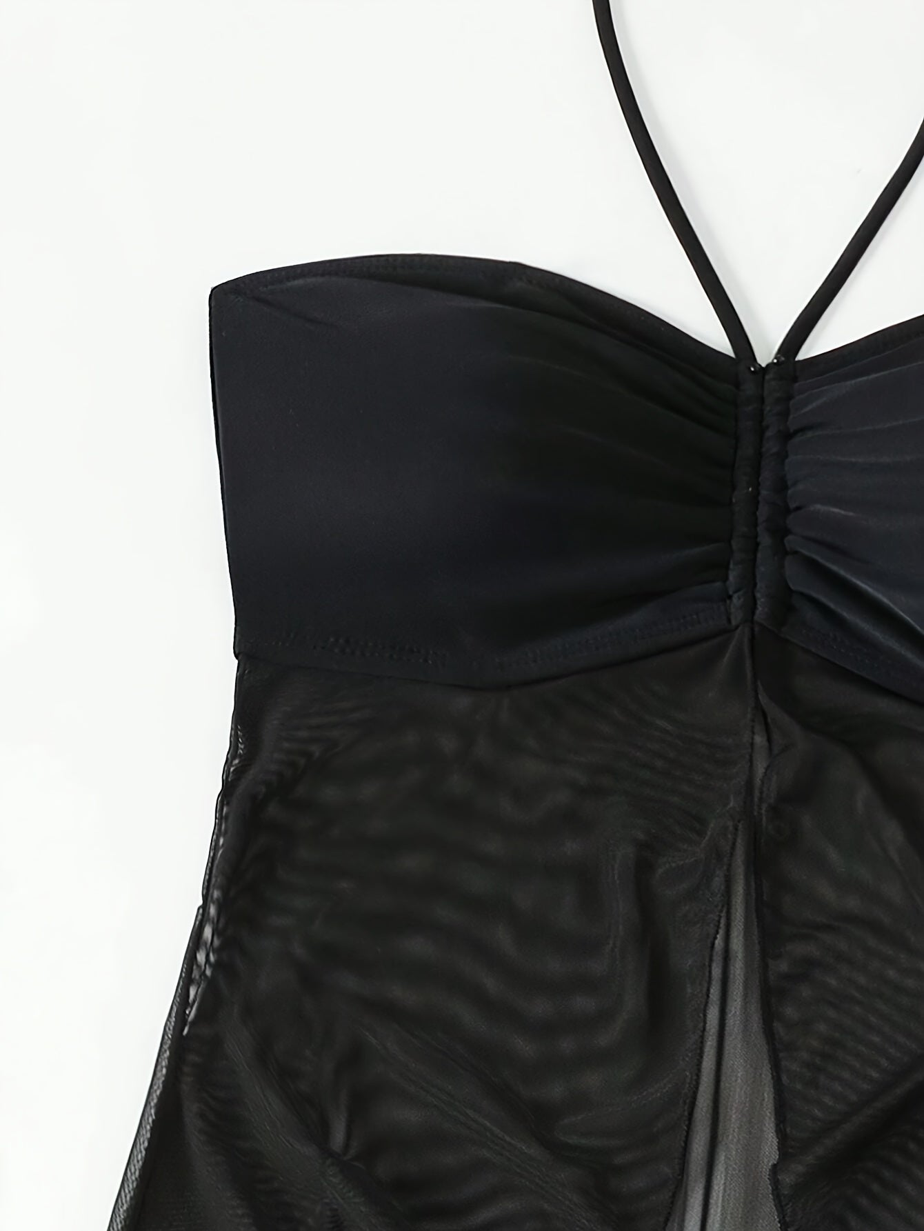 Women's Solid Color Sheer Mesh Beach Cover-Up Skirt with Halter Neck and Stretch Fabric