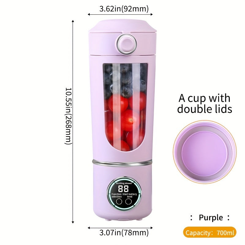 Portable USB Rechargeable Blender 23.67oz for Smoothies and Milkshakes with Digital Display and 12 Blades