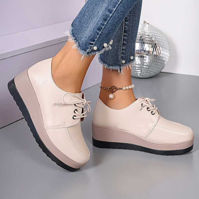 Women's Solid Color Lace-Up Loafers Flat Shoes with Thick Sole