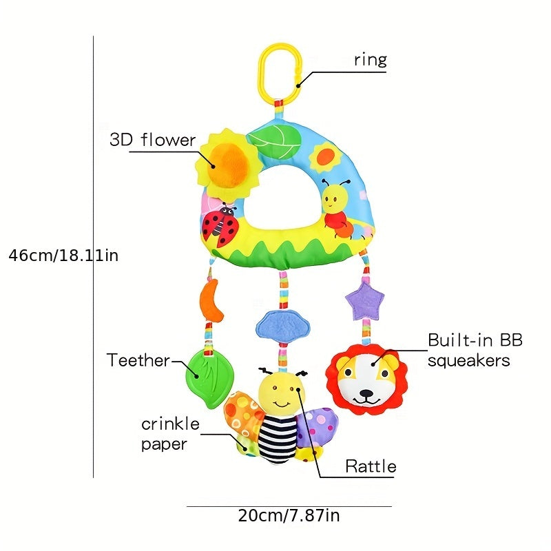 Baby Rainbow Hanging Toy for Infants Soft Rattle and Animal Charm for Strollers Car Seats Cribs