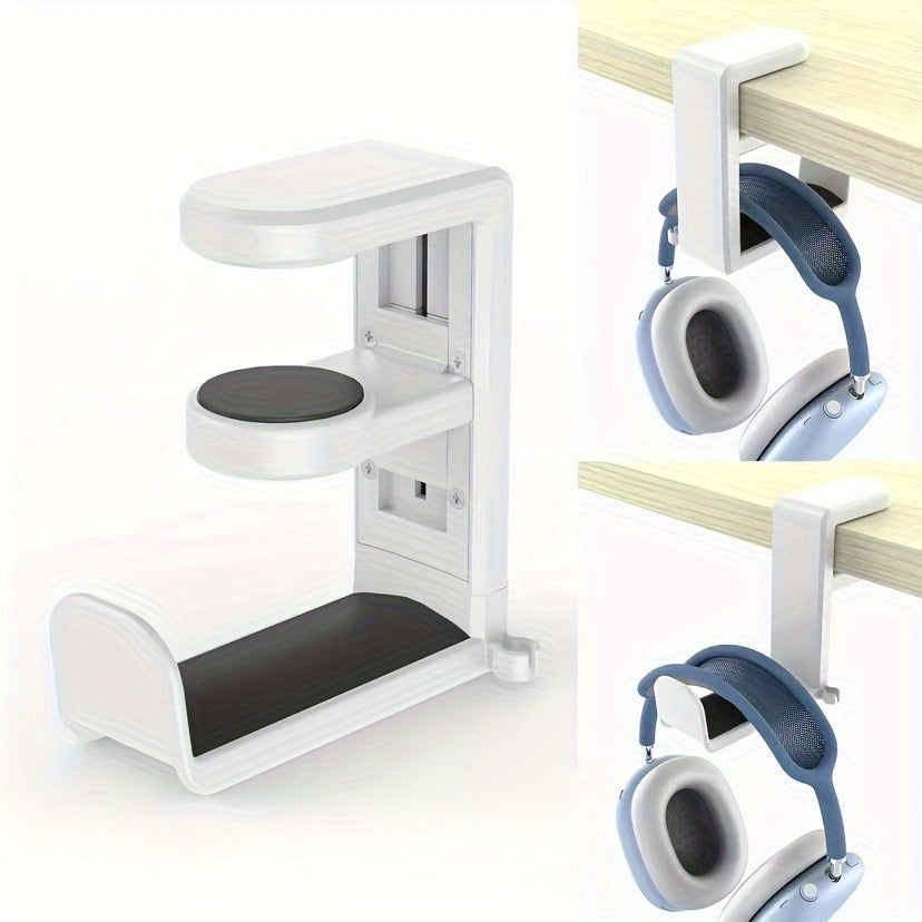 Soporte para auriculares bajo escritorio con brazo giratorio ajustable y organizador de cables