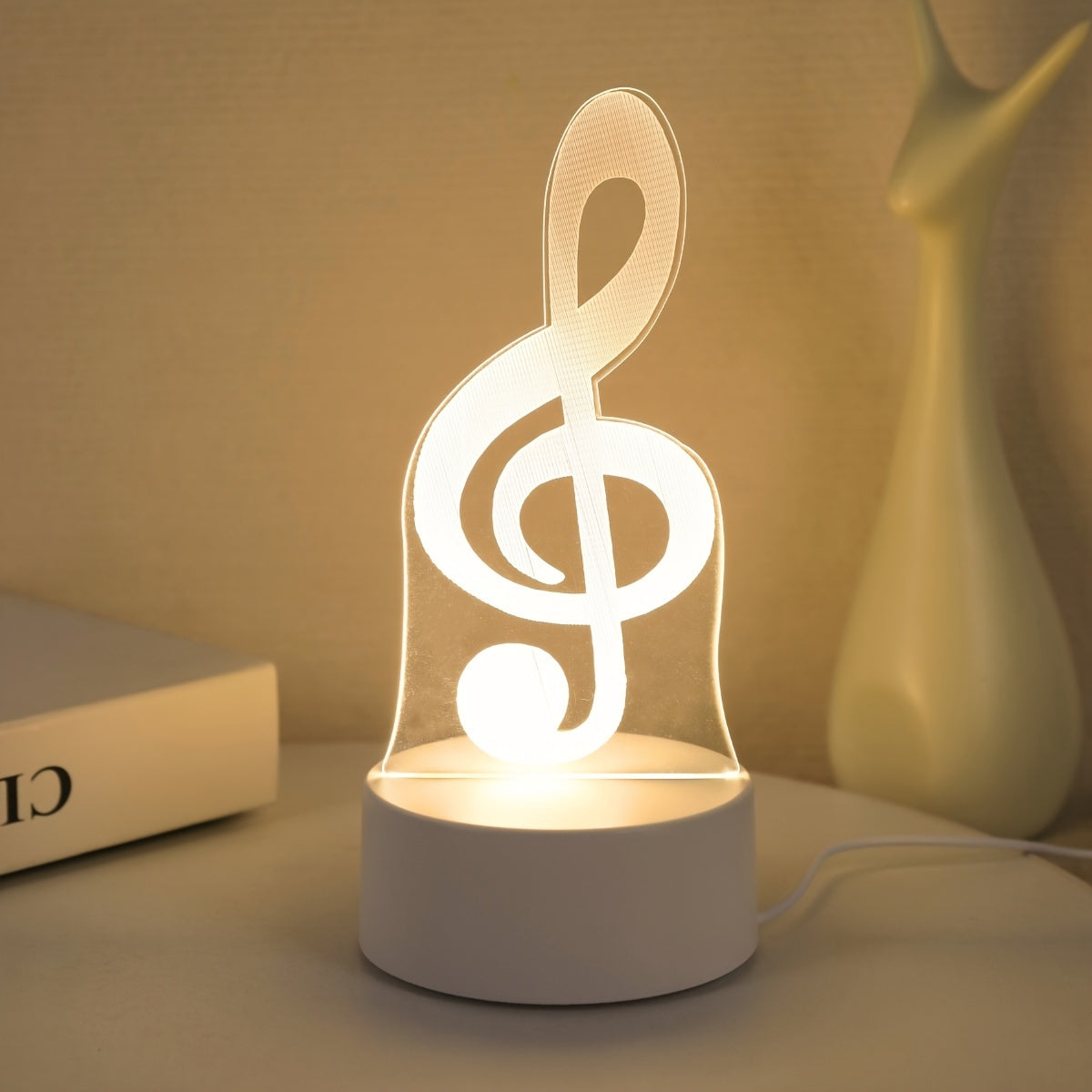 USB-Powered 3D Music Note Night Light for Bedroom Decor Kids Gift