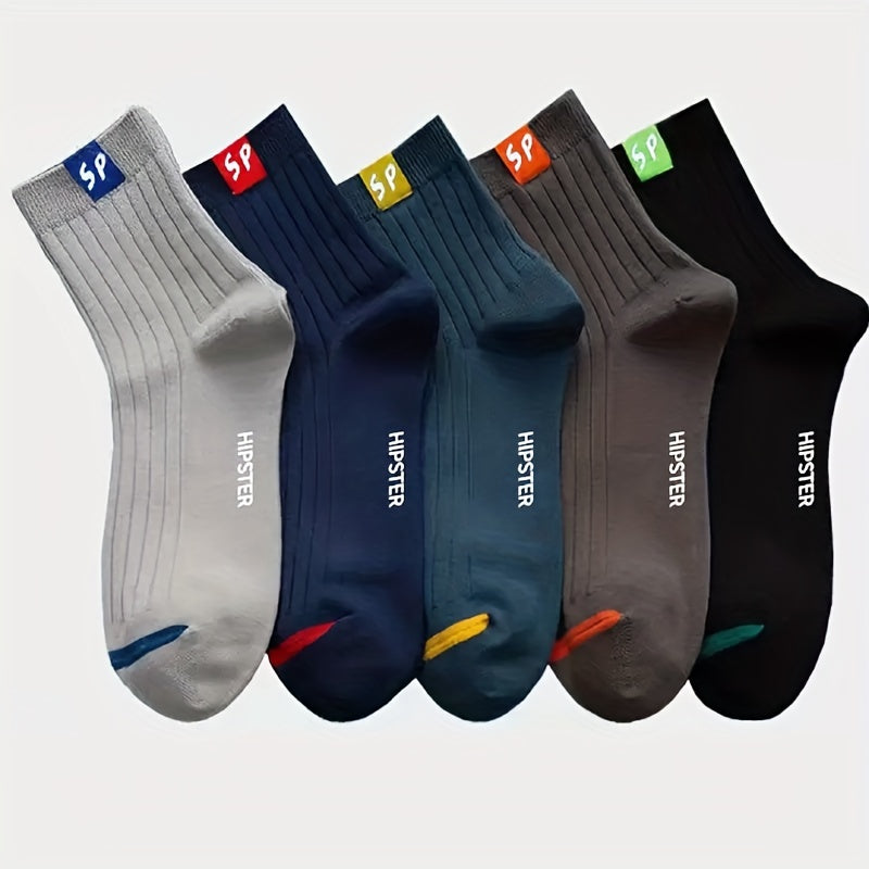 Men's Crew Socks 5/10 Pairs Letter Pattern Breathable Comfortable All Seasons