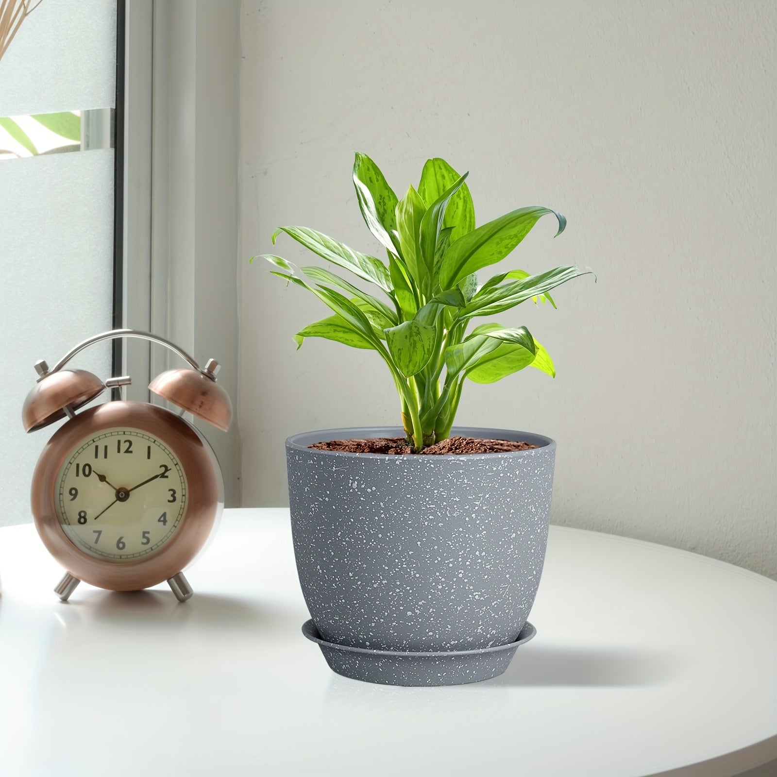 Set of 5 Self-Watering Plastic Planters with Drainage Holes for Indoor Outdoor Succulents and Houseplants