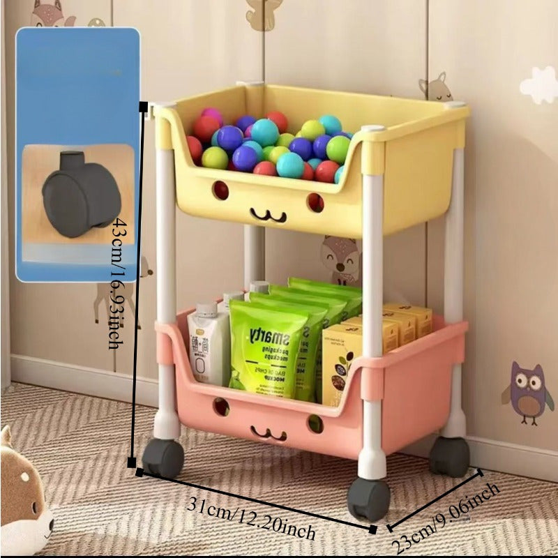 Organizador de almacenamiento de juguetes con ruedas, estantes para libros, carrito de snacks de material PP para guardería y sala de juegos