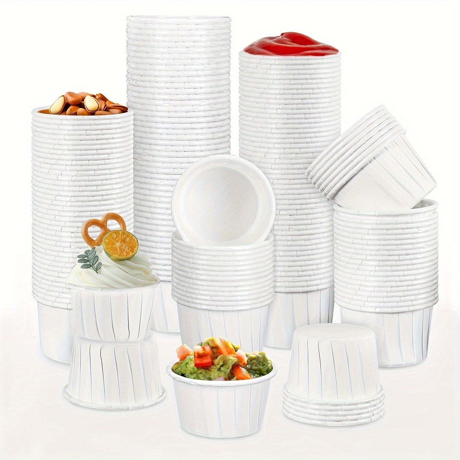 Pack of 100 White Paper Souffle Cups Small Disposable Portion Cups for Condiments and Desserts