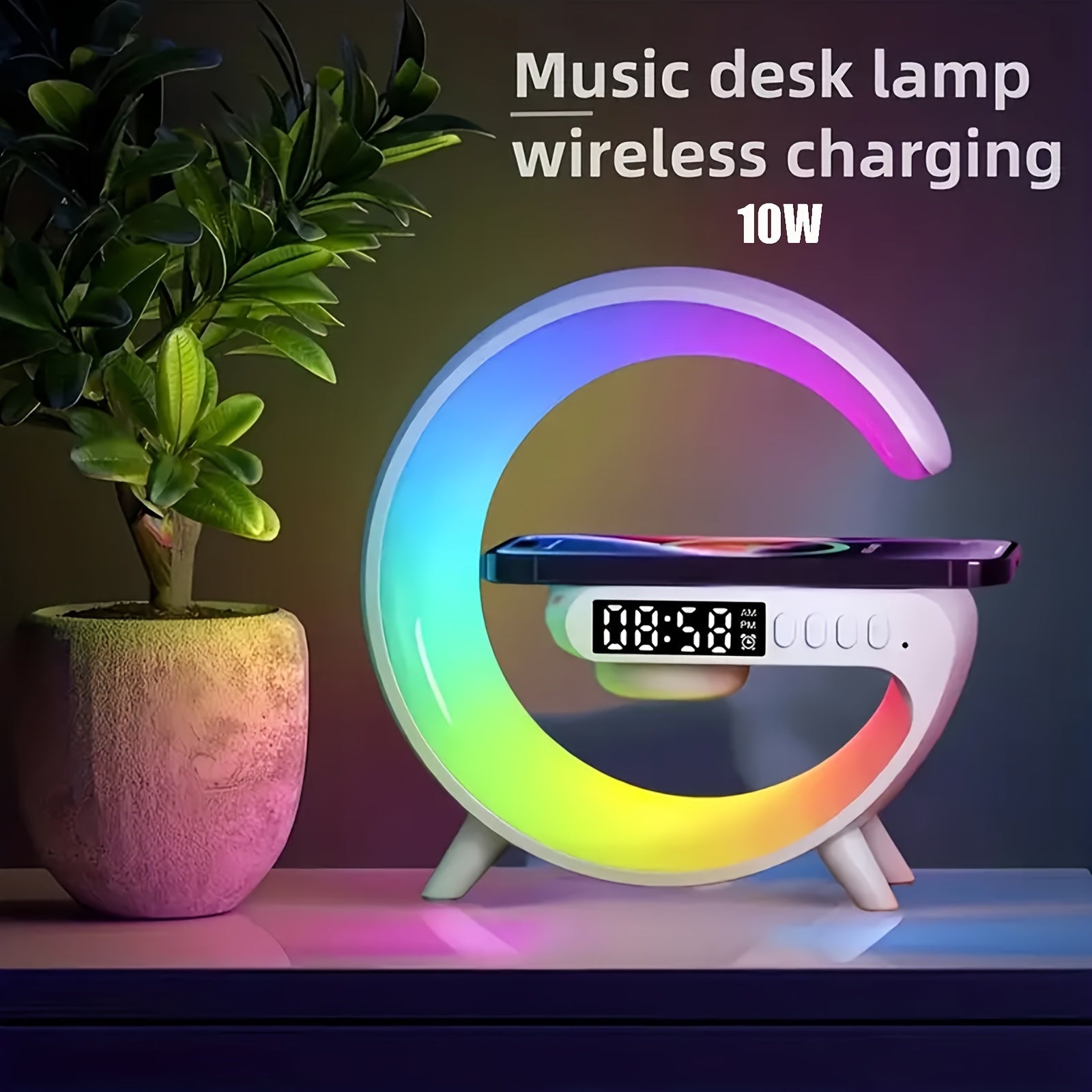 Reloj despertador con luz de despertar con luces de ritmo RGB carga inalámbrica audio de alta definición sonido envolvente 5.2 USB Tipo-C