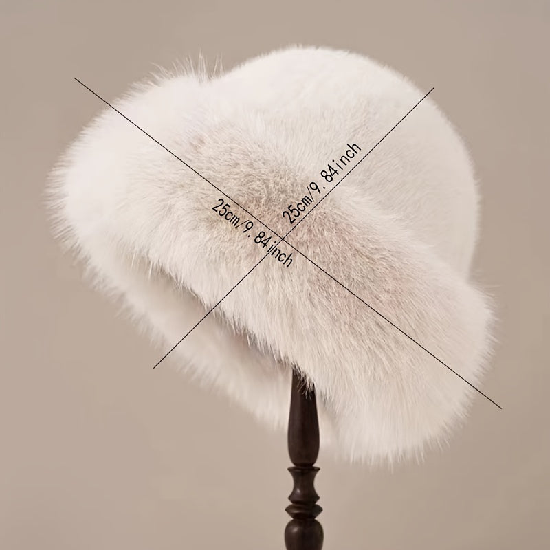 Women's Faux Fur Bucket Hat Warm Polyester Lining Winter Fashion