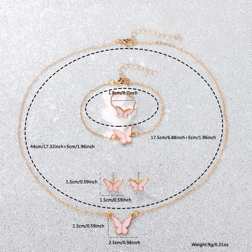 Pink Quartz Watch Set with Butterfly Charm Jewelry Gift for Women