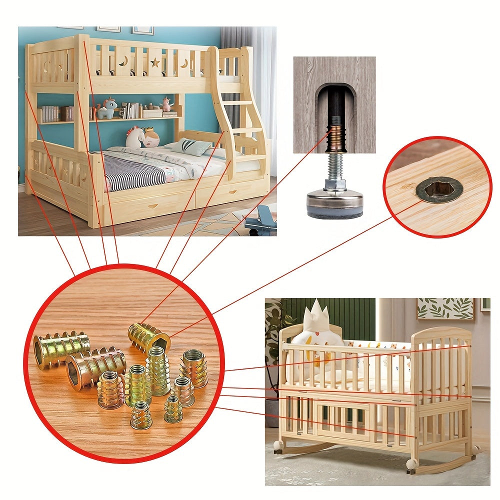 Threaded Inserts Nut Kit for Wood Furniture Zinc Alloy Bolt Fasteners