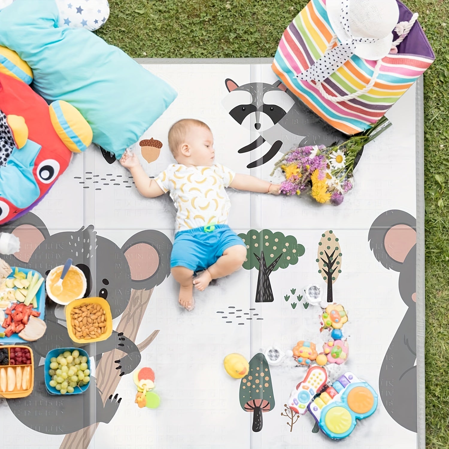 Alfombra de juego plegable para niños 127x127 cm de espuma PE con doble cara, patrón de koala y estrella