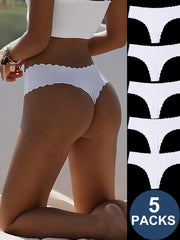 Women's Seamless Solid Thongs with Soft Scallop Trim Pack of 5