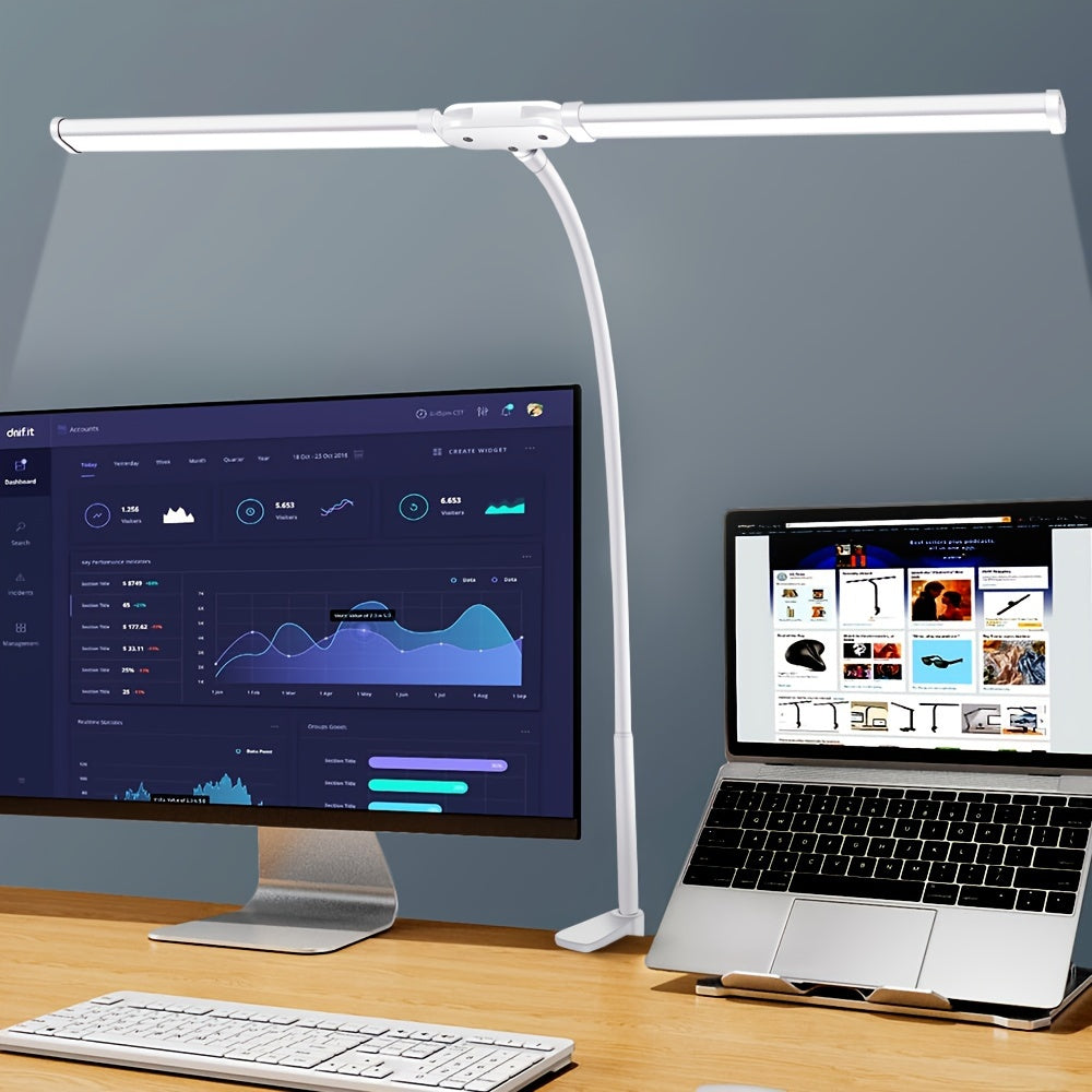 Dual LED Desk Lamp with Clamp 3 Modes 10 Brightness Levels Flexible Gooseneck USB Powered for Reading Studying Office