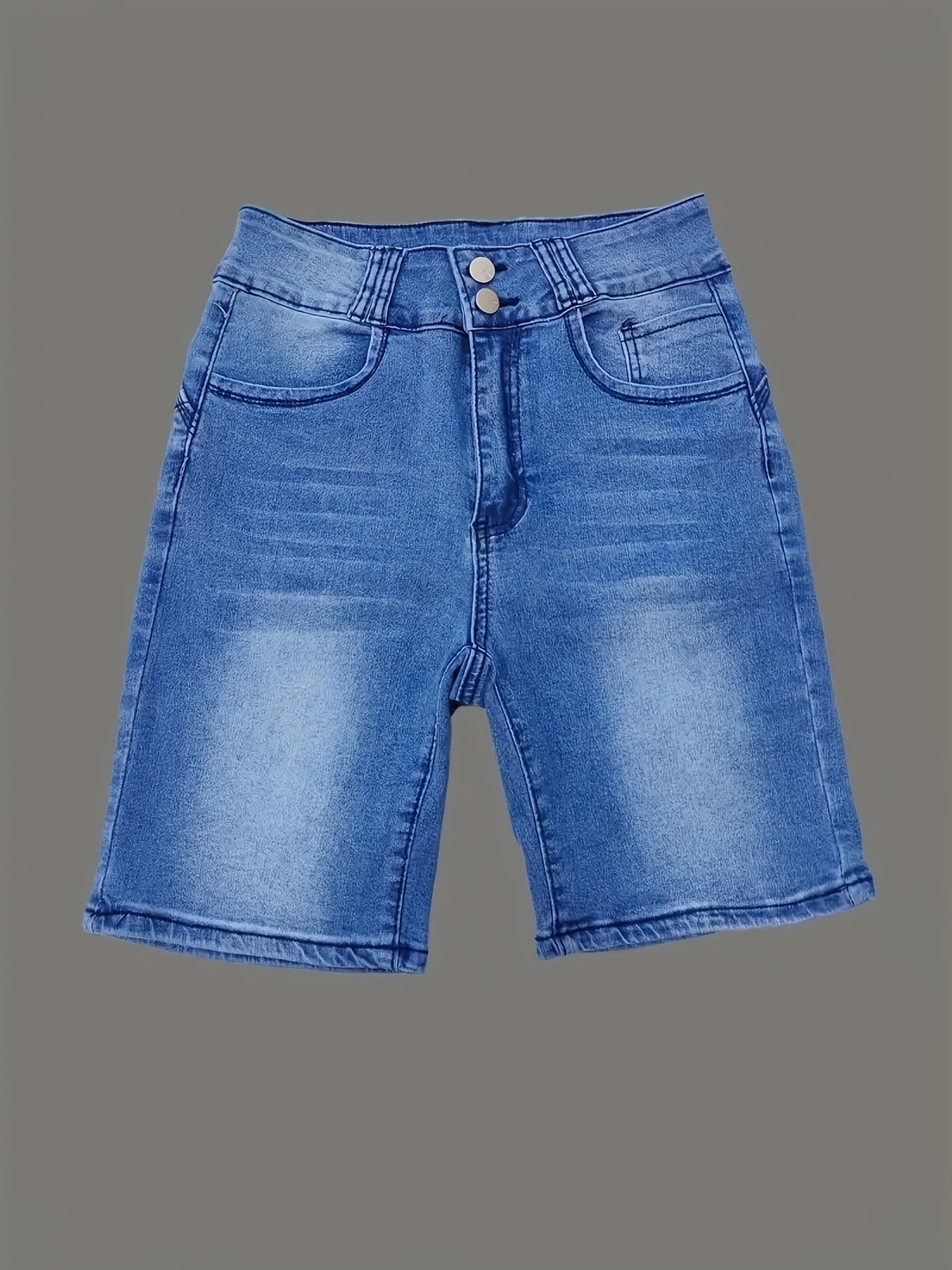 Women's High Stretch Denim Bermuda Shorts Solid Color Washed Jean Spring Summer High Waisted