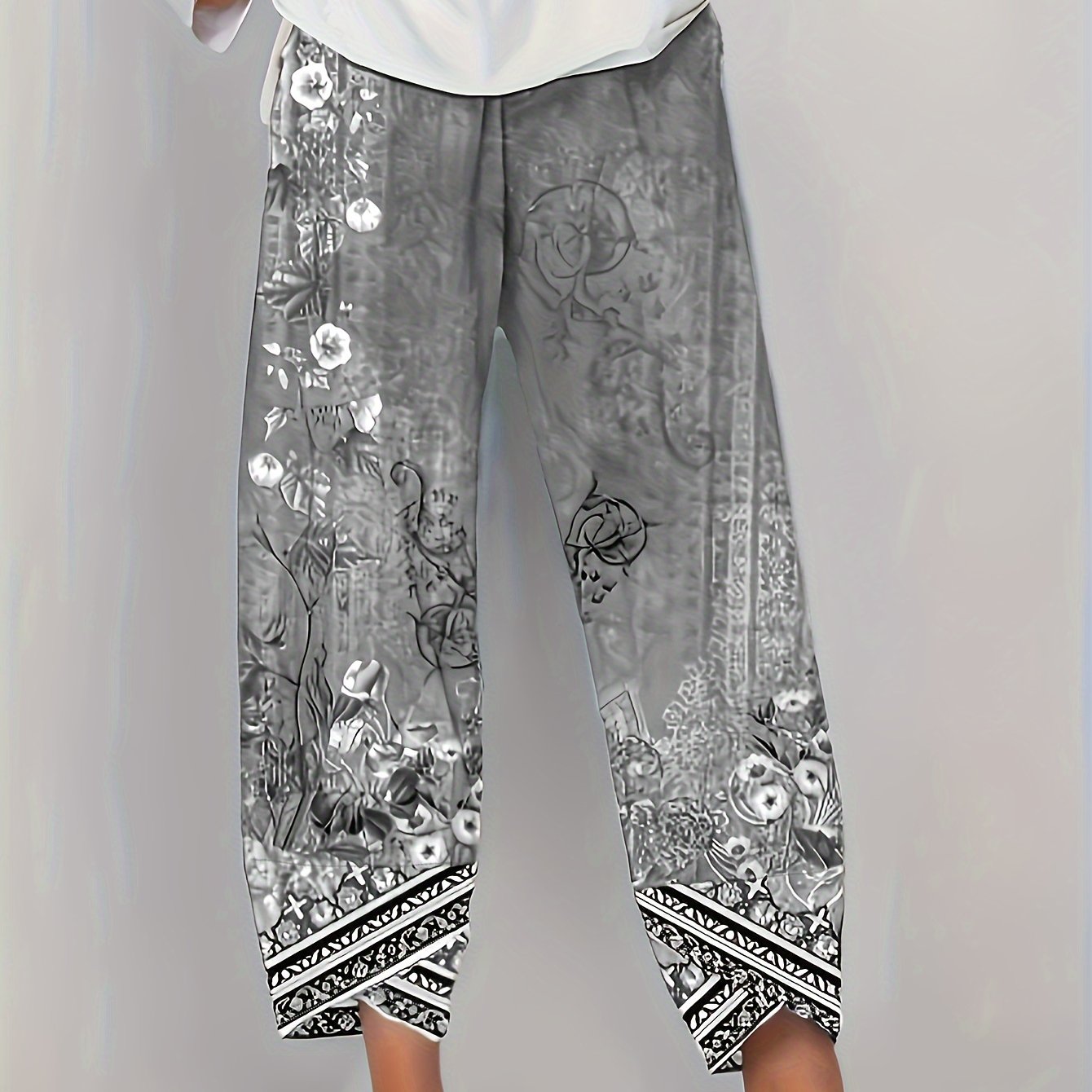 Plus Size Women's Elegant Long Pants Fashionable Wide Leg Trousers