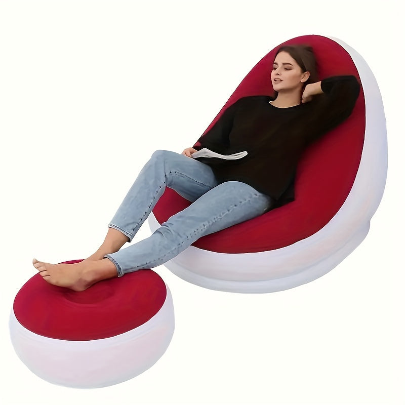 Inflatable Lazy Sofa Chair with Footrest Portable Foldable Outdoor Lounger