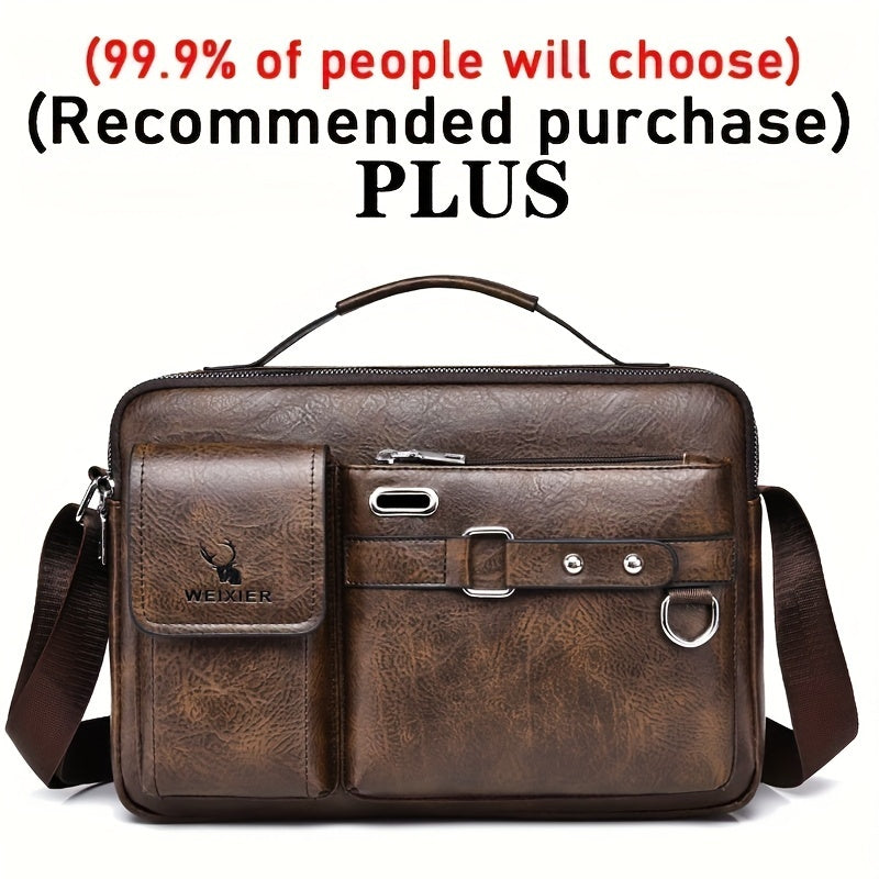 Men's PU Business Crossbody Bag Light Brown Adjustable Shoulder Strap for Office and Casual Use