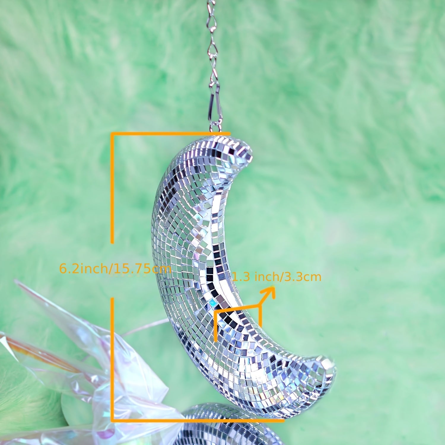 Adorno de bola de discoteca en forma de luna plateada para decoración del hogar y de fiestas