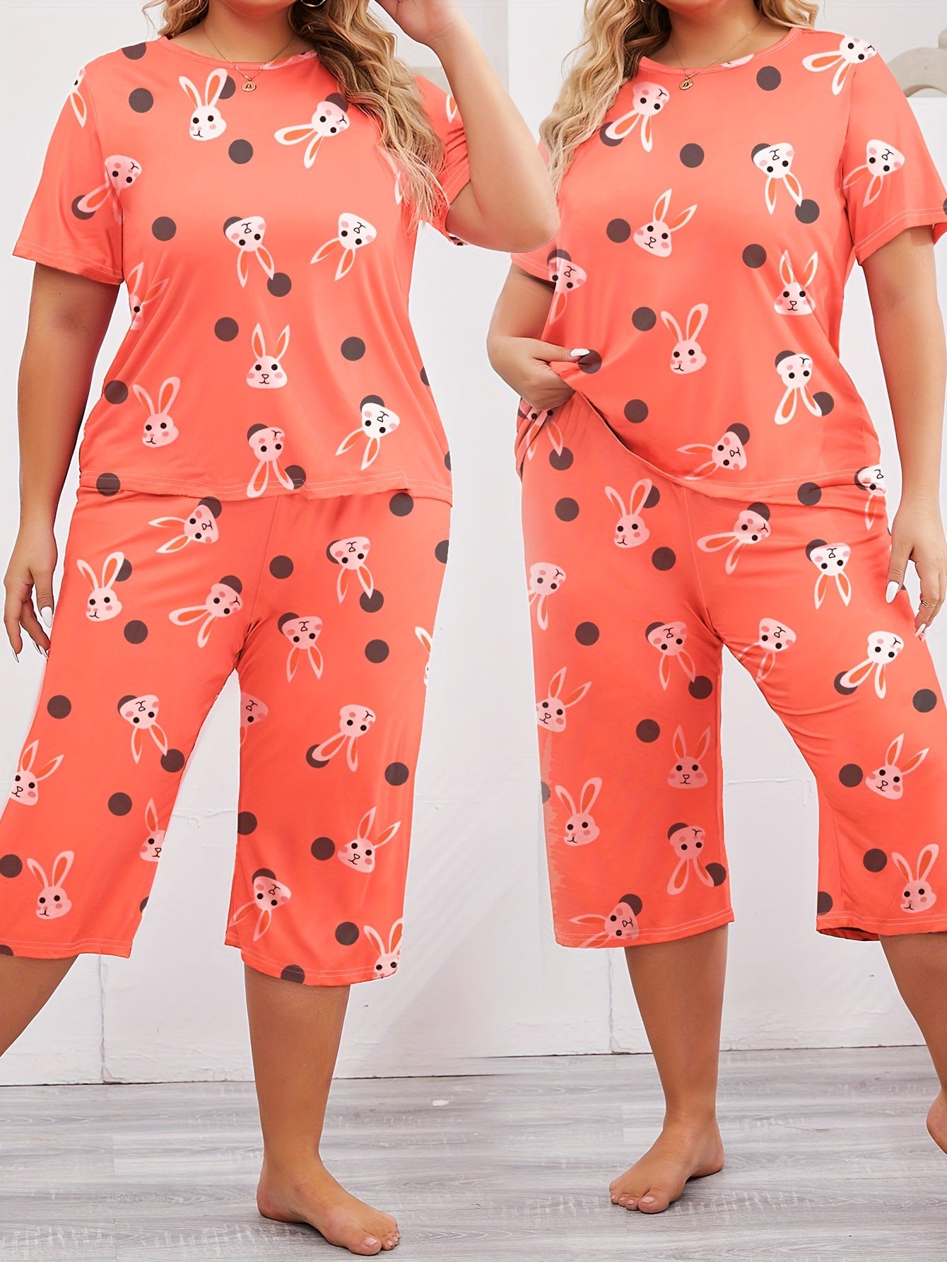 Women's Plus Size Pajama Set Shorts Sleeve Lounge Wear Capri Pants