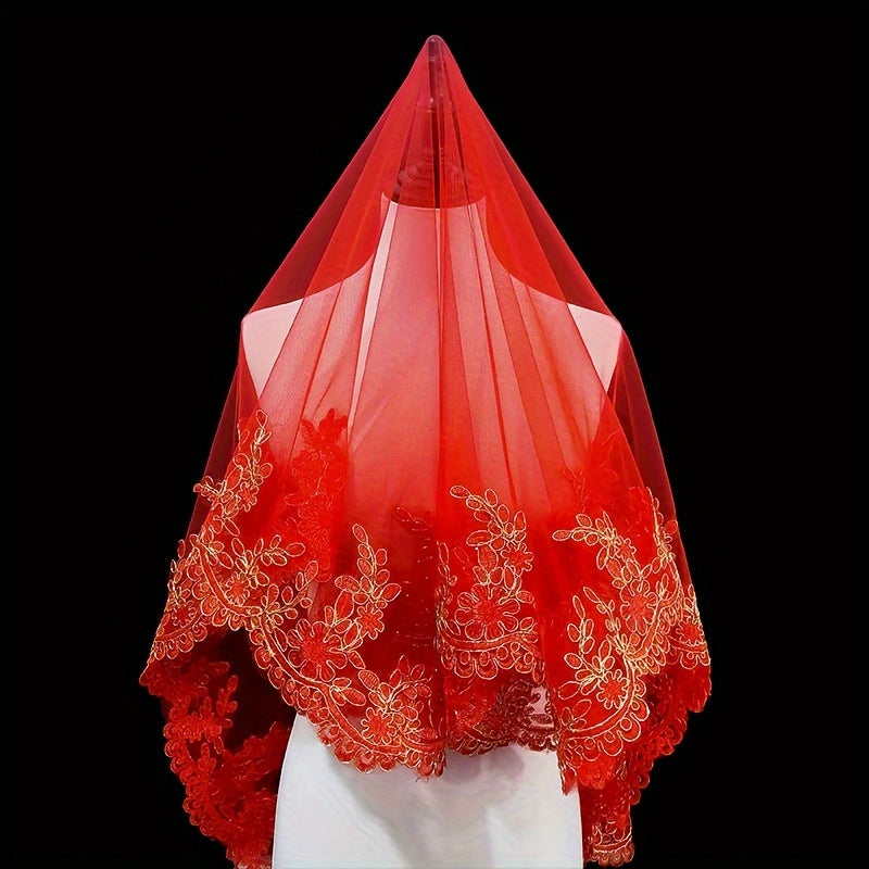 Vintage uslubdagi to'y voilki, taxt va bejirimli choyshab bilan, shaffof to'y sharf