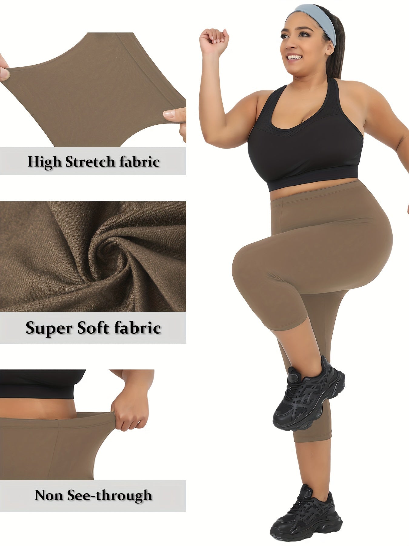 Plus Size Women's High-Stretch Soft Capri Leggings Athletic Yoga Workout Pants